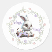 イースターバニーと卵のステッカーのバスケット ラウンドシール (正面)