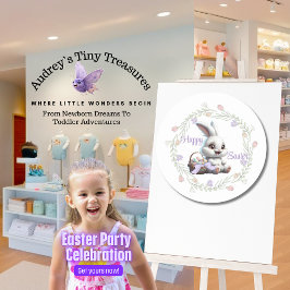 イースターバニーと卵のステッカーのバスケット ラウンドシール