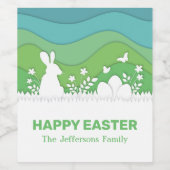 イースターバニーと卵のペーパーカット3d緑の自然 ワインラベル (シングルラベル)