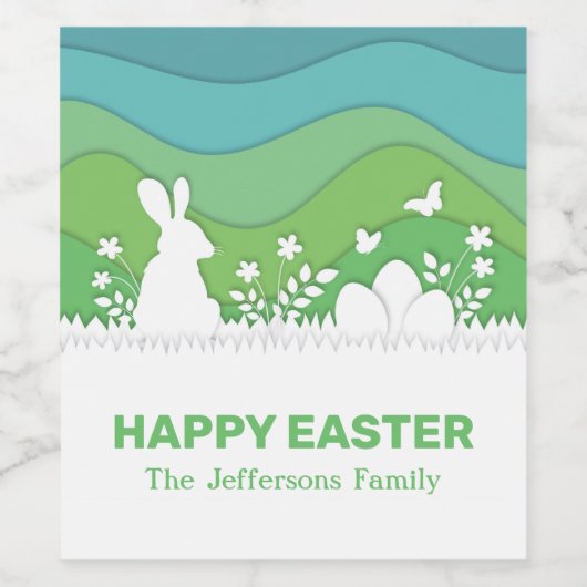 イースターバニーと卵のペーパーカット3d緑の自然 ワインラベル (シングルラベル)