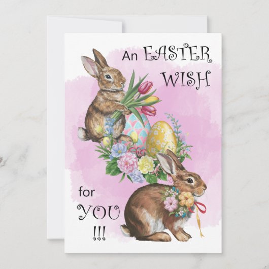 イースターバニーと卵の水彩フラットホリデーカード シーズンカード (正面)