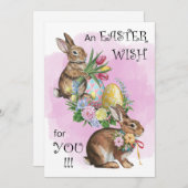 イースターバニーと卵の水彩フラットホリデーカード シーズンカード (正面/裏面)
