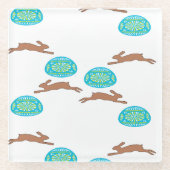 イースターバニーと卵の白 ガラスコースター (正面)