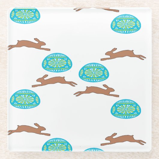 イースターバニーと卵の白 ガラスコースター (正面)