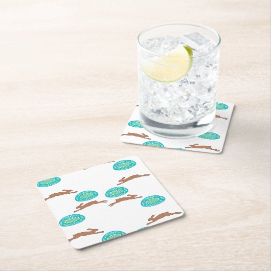 イースターバニーと卵の白 スクエアペーパーコースター (インサイチュ)