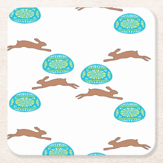 イースターバニーと卵の白 スクエアペーパーコースター (正面)