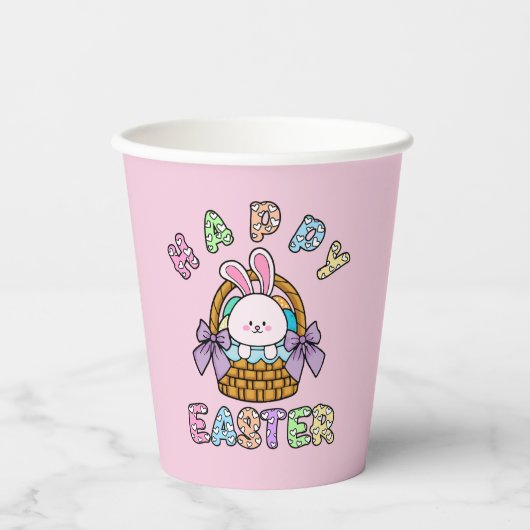 イースターバニーと卵バスケット 紙コップ (正面)