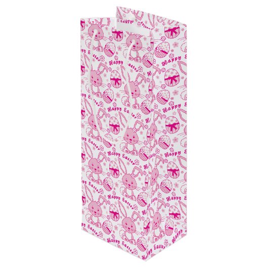 イースターバニーと卵ピンクの白抱き枕 ワインギフトバッグ (裏面アングル)