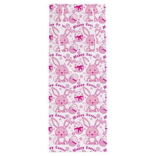 イースターバニーと卵ピンクの白抱き枕 ワインギフトバッグ (裏面)