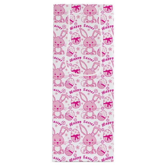 イースターバニーと卵ピンクの白抱き枕 ワインギフトバッグ (正面)