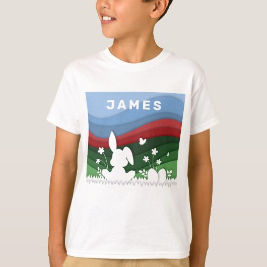 イースターバニーと卵狩りのペーパーカット漫画 Tシャツ (正面)