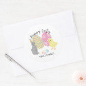 イースターバニーと卵飾付き雛 ラウンドシール (封筒)