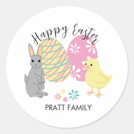 イースターバニーと卵飾付き雛 ラウンドシール