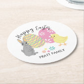 イースターバニーと卵飾付き雛 ラウンドペーパーコースター (アングル)