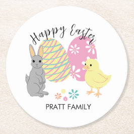 イースターバニーと卵飾付き雛 ラウンドペーパーコースター