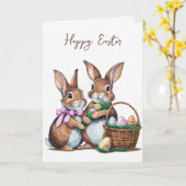 イースターバニーと卵 カード (黄色い花)