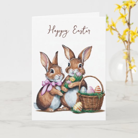 イースターバニーと卵 カード (黄色い花)