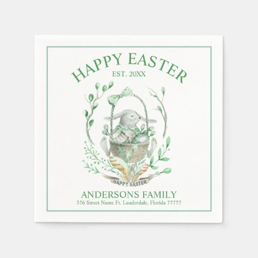 イースターバニーと春の花と卵バスケット スタンダードカクテルナプキン (正面)
