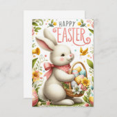 イースターバニーと春開花 サンキューカード (正面/裏面)
