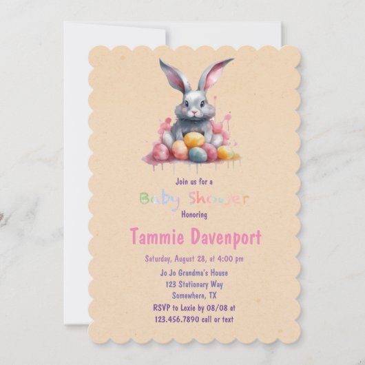 イースターバニーと水の色の卵ベビーシャワー 招待状 (正面)