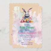 イースターバニーと水の色の卵ベビーシャワー 招待状 (正面/裏面)