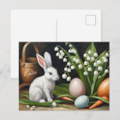 イースターバニーと渓谷の花のユリ シーズンポストカード (正面/裏面)