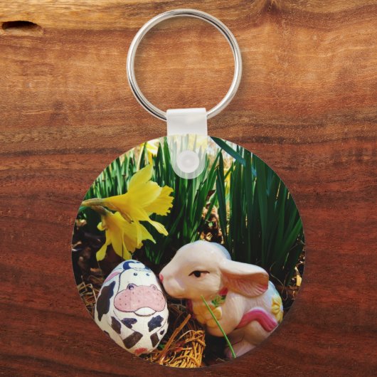 イースターバニーと牛卵 キーホルダー (正面)