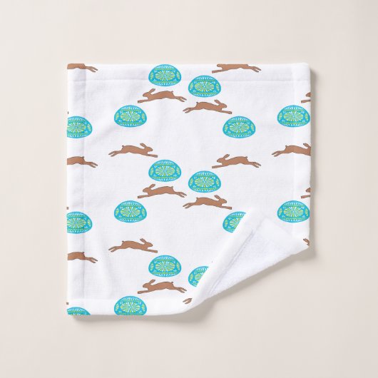 イースターバニーと白い卵 ウォッシュタオル (ウォッシュタオル)