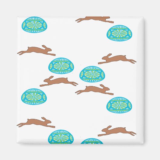 イースターバニーと白い卵 マグネット (正面)