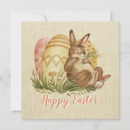 イースターバニーと色付きの卵の水彩カード