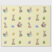 イースターバニーと色付きエッグイエロー水玉模様 ラッピングペーパー (フラット)