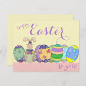 イースターバニーと色付きエッグカー子供へド シーズンカード (正面/裏面)