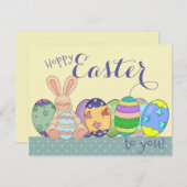イースターバニーと色付きエッグカー子供へド シーズンカード (正面/裏面)