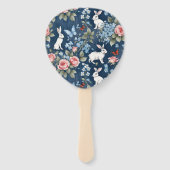 イースターバニーと花のネイビーブルー ハンドファン (裏面)