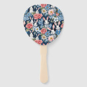 イースターバニーと花のネイビーブルー ハンドファン (正面)