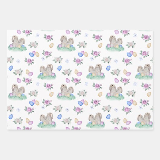 イースターバニーと花 ラッピングペーパーシート (正面)