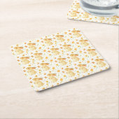 イースターバニーと蝶 スクエアペーパーコースター (アングル)