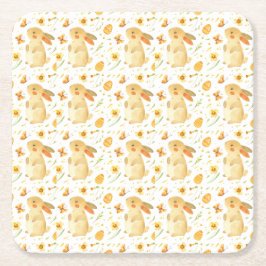 イースターバニーと蝶 スクエアペーパーコースター