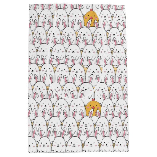 イースターバニーと赤ちゃんニワトリ ミディアムペーパーバッグ (正面)