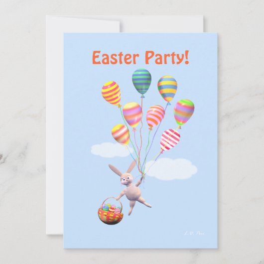 イースターバニーと風船のパーティー 招待状 (正面)