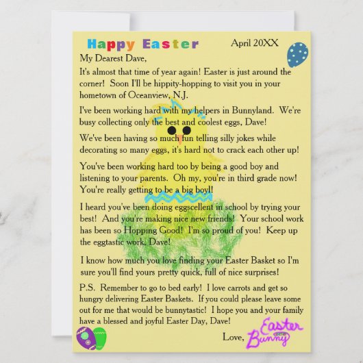 イースターバニーのかわいいブルーシック卵からの手紙 シーズンカード (正面)