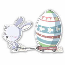 イースターバニーのウサギがトロリーでイースターの卵を引っ張る シール