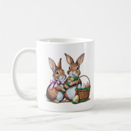イースターバニーのウサギ2頭とバスケットと卵 コーヒーマグカップ