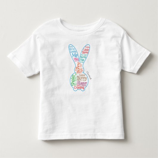 イースターバニーのグラフィック単語クラウドと子供の名前 トドラーTシャツ (正面)