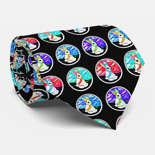 イースターバニーのステンドグラス ネクタイ (ロール)