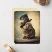 イースターバニーのトップハット、ヴィンテージスタイルスケッチ ノートカード (正面/裏面インサイチュ)