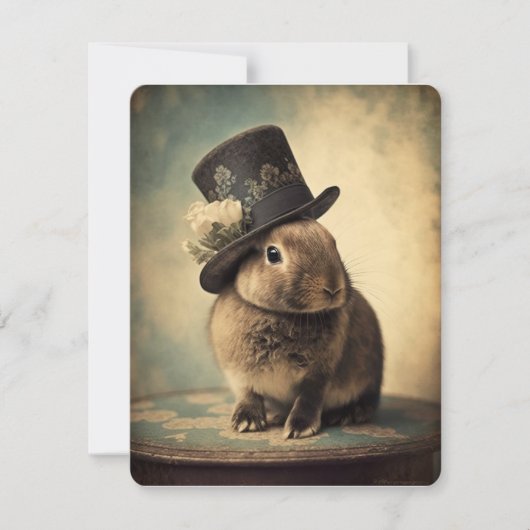 イースターバニーのトップハット、ヴィンテージスタイルスケッチ ノートカード (正面)