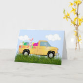 イースターバニーのトラック カード (黄色い花)