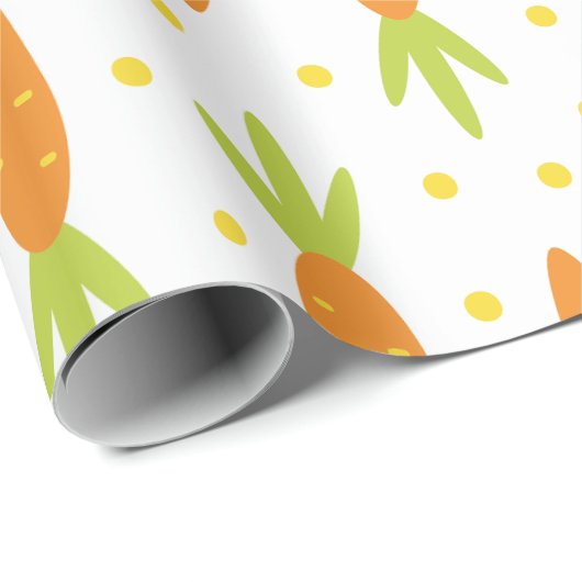 イースターバニーのニンジンのパターンの挨拶と子供の名前 ラッピングペーパー (ロールコーナー)