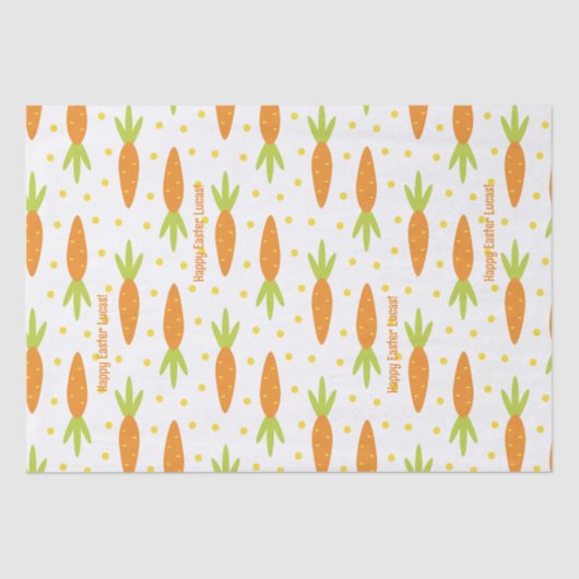 イースターバニーのニンジンのパターンの挨拶と子供の名前 薄葉紙 (正面)